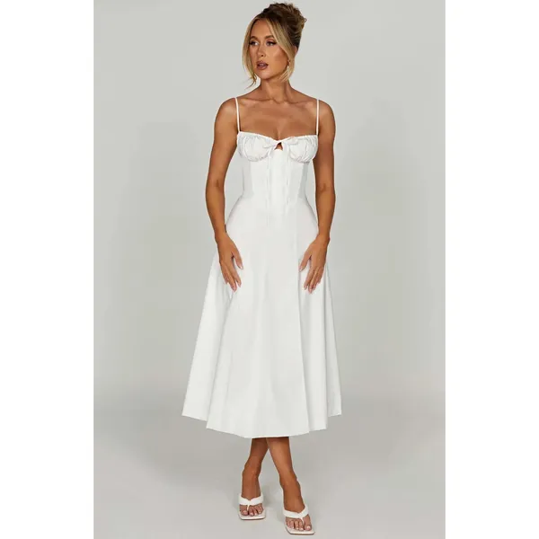 NWT Babyboo Deanna Ivory Corset Lace Up Fit & Flare Midi Dress Womens Size M - Image 11