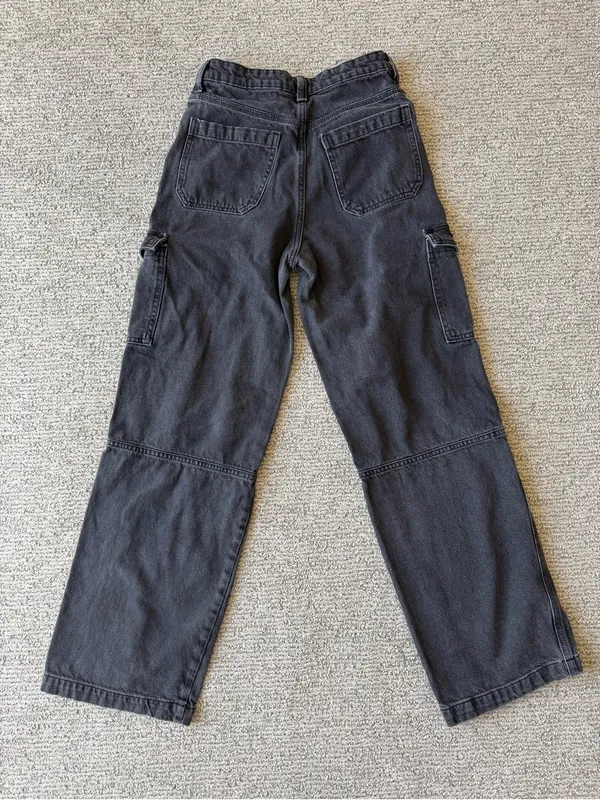 H&M Black Washed Cargo Wide Leg‎ Jeans Size 2 Bikercore - Image 2