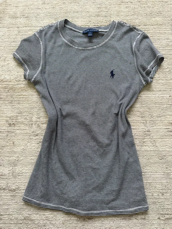 Ralph Lauren Heather Navy Striped Short-Sleeve Tee (Size Small) - Image 2