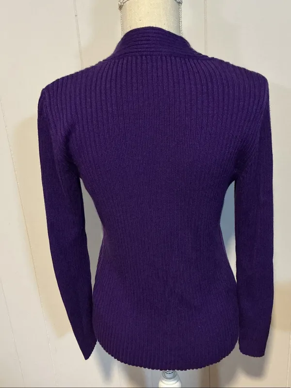 Lauren Ralph Lauren Deep Purple Cable V-Neck Sweater - Image 2