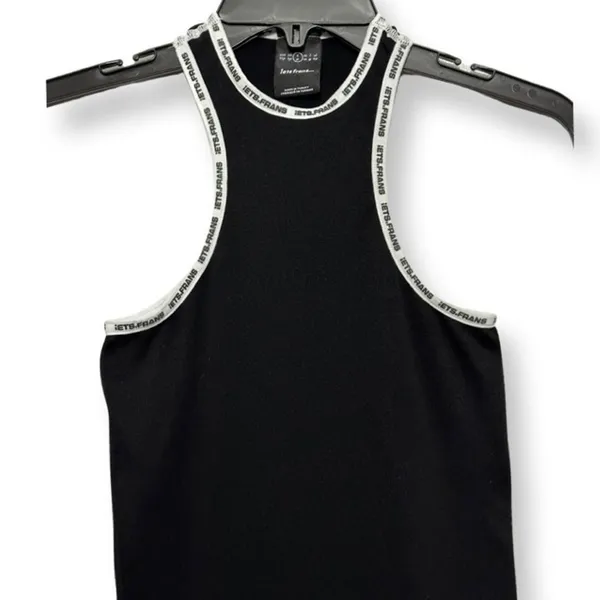 Iets Frans Black Bodycon Dress Logo Tape Racerback Mini Sporty Athletic S NWOT - Image 4