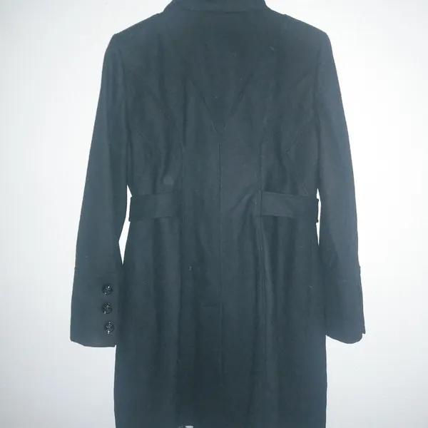 Guess L Full Length Logo Lined Pea Coat Double Breasted Belted Wool in Black - Image 11