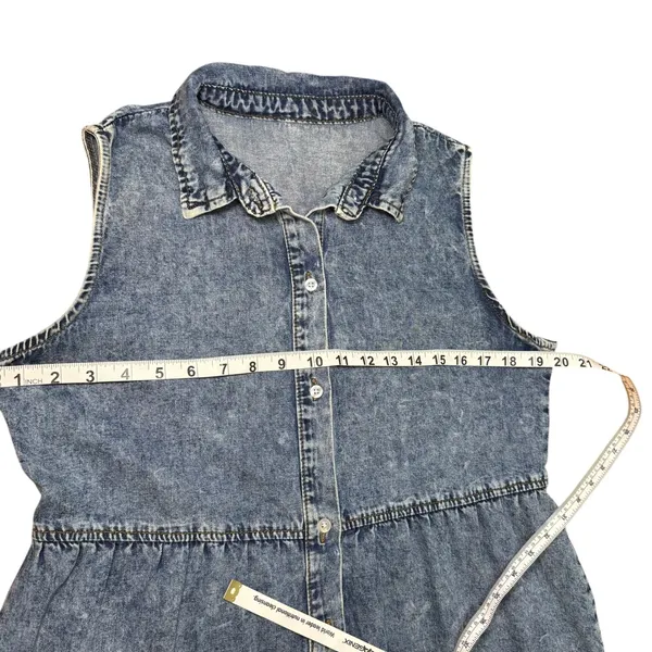Vintage Acid Wash Denim‎ Dress Sleeveless Button Down 90s Medium - Image 7
