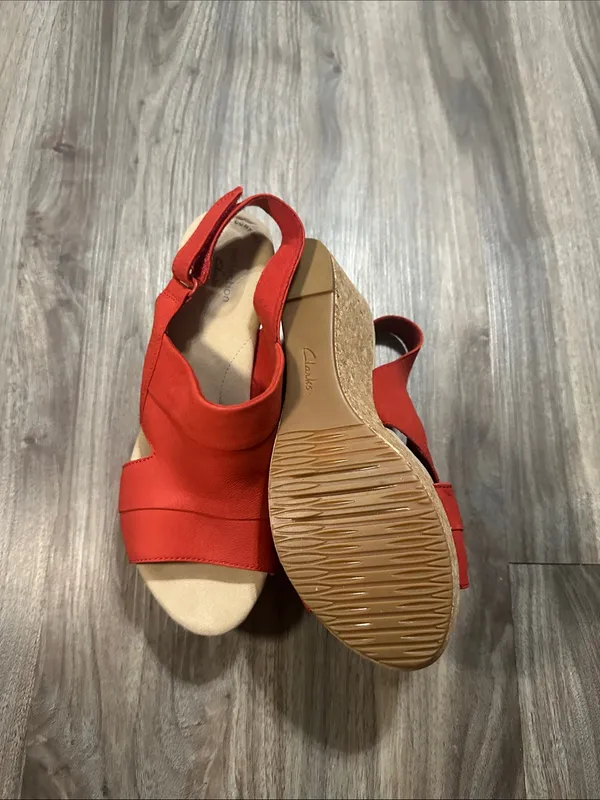 Clarks Red  Wedge Sandals with Cork Platform - Image 8
