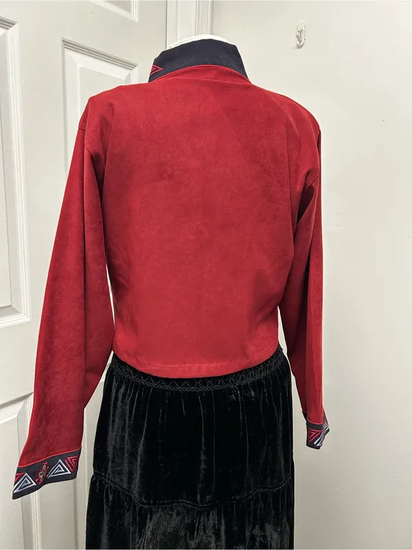 Faux suede tribal jacket with embroidery Red Size L - Image 4