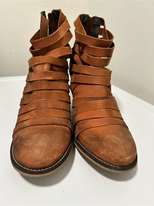 Free People Hybrid Strappy Leather Booties Terracotta Tan Size 9 - 9.5 US 40 EU - Image 3