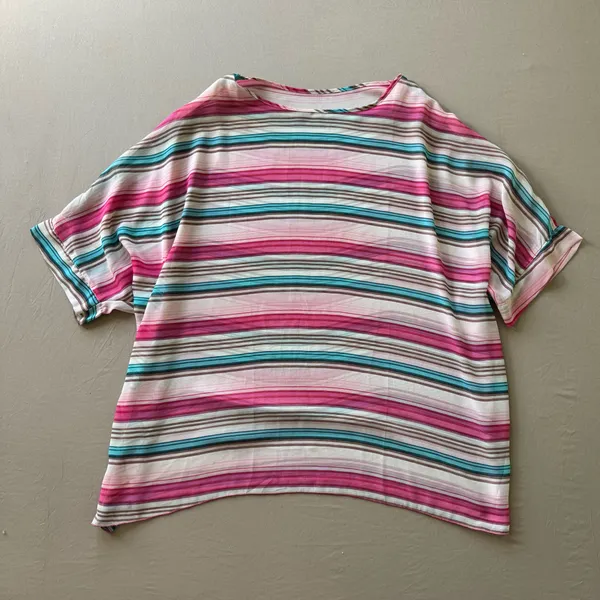 Y2K Era colorful striped oversized sheer dolman sleeve top - Image 2