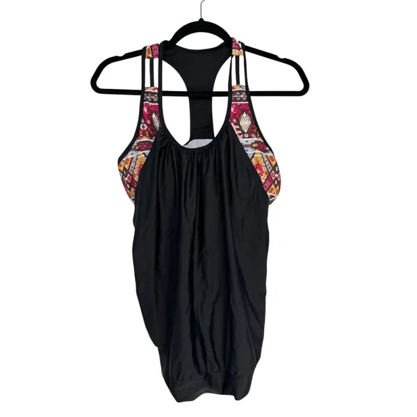 YONIQUE Black Tribal Print Tankini Swimsuit Shorts Set‎ Women's Size L - Image 2