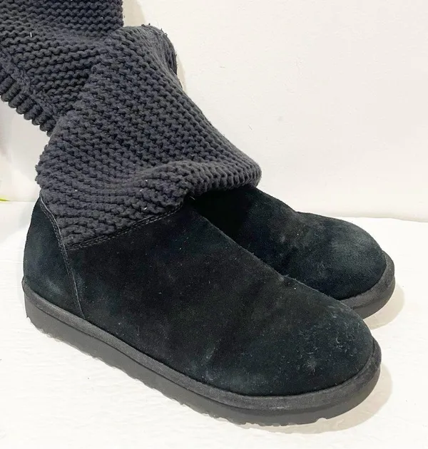 UGG Australia Shaina Size 11 Black Suede Leather /Knit High Ankle Boots 1012534 - Image 4