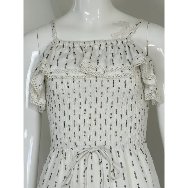 Lost + Wander Womens Size S White Boho Smocked Mini Dress Spaghetti Strap Tassel - Image 4