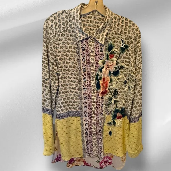 Crash & Burn Embroidered Blouse Yellow Size M - Image 2