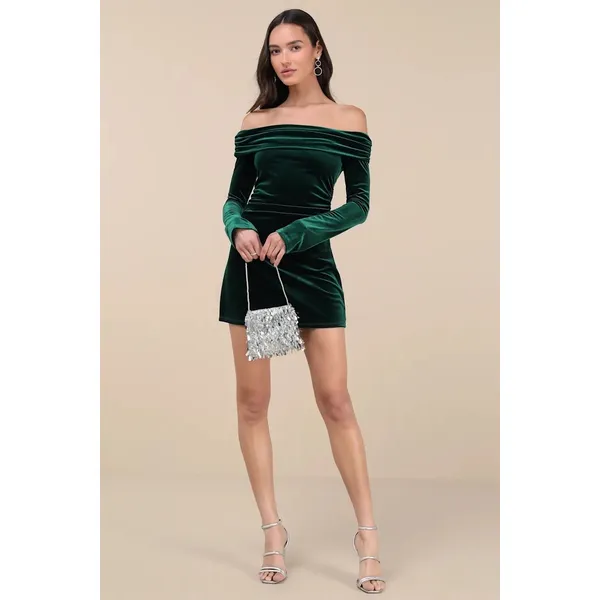 Lulus Nia Emerald Velvet Off-The-Shoulder‎ Mini Dress Size M - Image 10