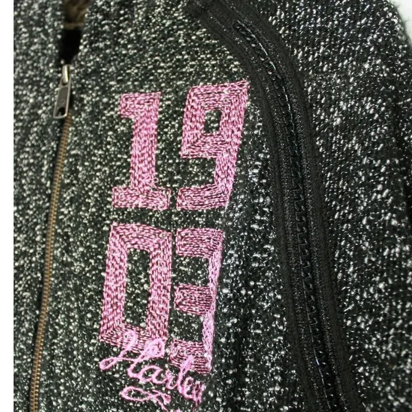 Harley Davidson Womens Hoodie Jacket Skull Chain Accent 1903 Size Medium Tweed - Image 4