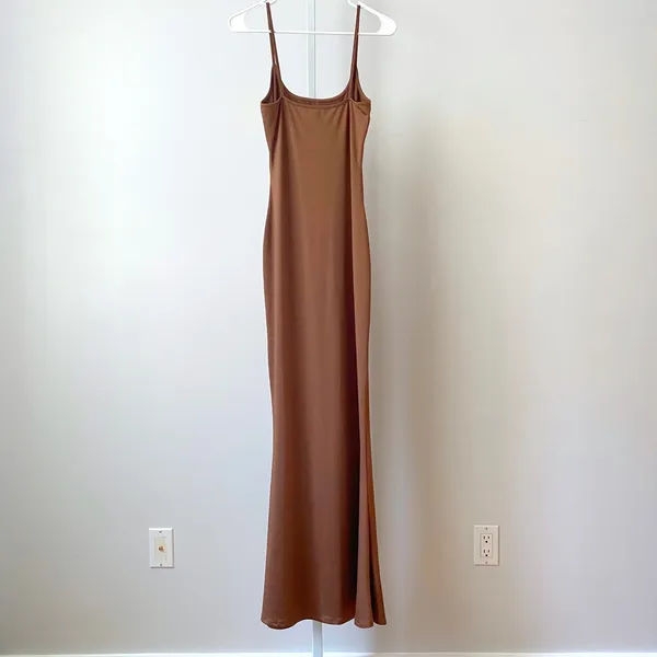 Brown M‎ Maxi Slip Dress Spaghetti Strap Bodycon Minimalist Neutral Classic - Image 5