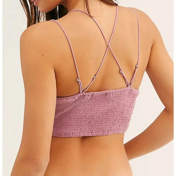 Free People Ilektra Bralette Soft Violet Lace Crochet Cut-Outs Strappy Crop Top - Image 2