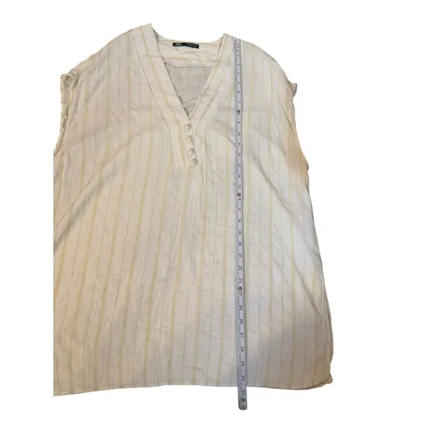 Zara Women’s Yellow & Cream lightweight Lagenlook Textured Tunic‎ Sz M - Image 4