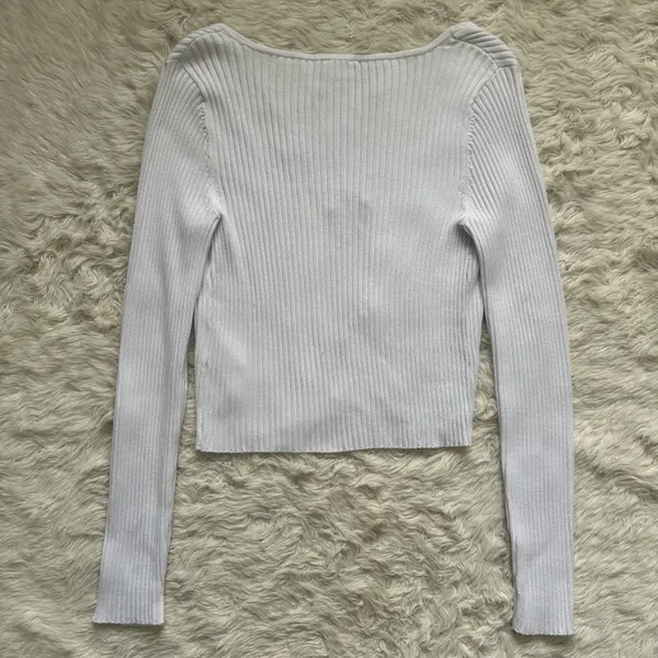 Top Slim Bar Closure Open Cardigan Ribbed White XS NWT New - Image 4