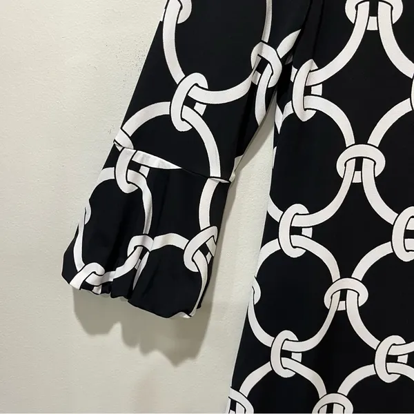 White House Black Market midi dress womens‎ medium blackwhite shift Bell Sleeves - Image 5