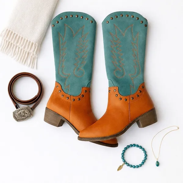 Matisse Tumbleweed Western Cowgirl Boots Cognac Turquoise Leather 9.5EE NWOT - Image 10