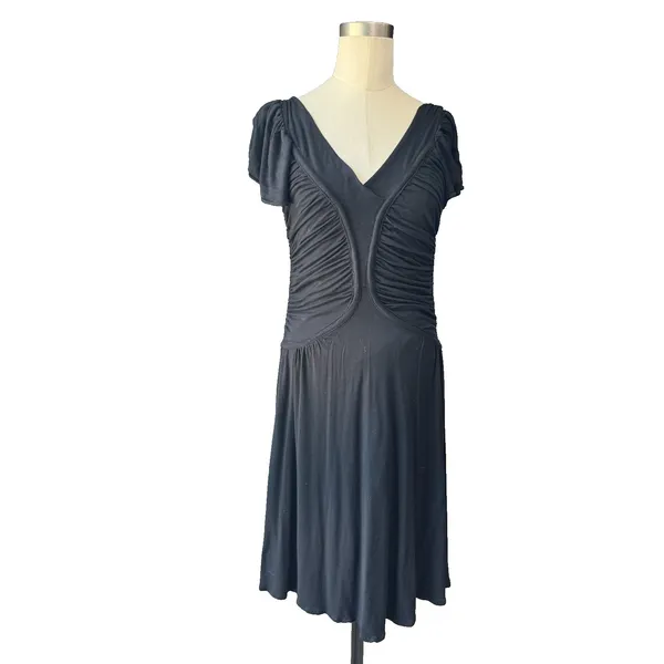 Zara Black Draped Mini Dress Size M Flutter Sleeve Ruched V-Neck Cocktail Party - Image 13