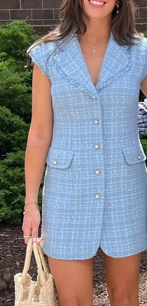 Anthropologie Blue Tweed Blazer Dress - Image 5