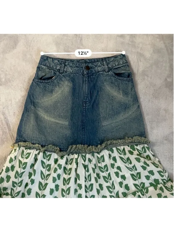 Women’s Vintage y2k Denim Tiered Maxi Skirt SMALL - Image 6