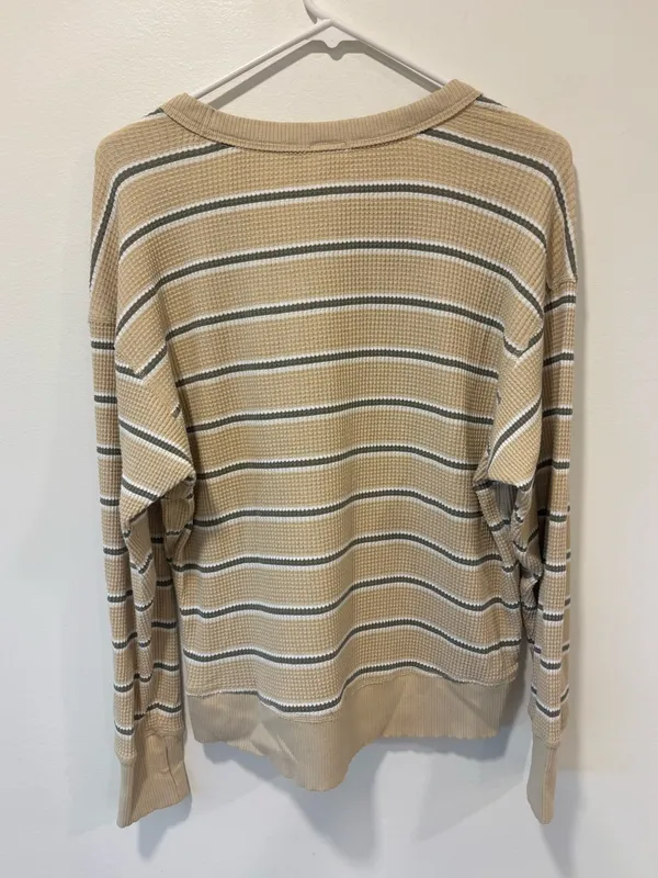 Offline By Aerie Yellow Green White Striped Waffle Knit Long Sleeve Scoop Neck - Image 6