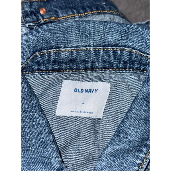 Old Navy‎ Denim Jacket Womens Boyfriend Distressed Blue Size Large - Image 3