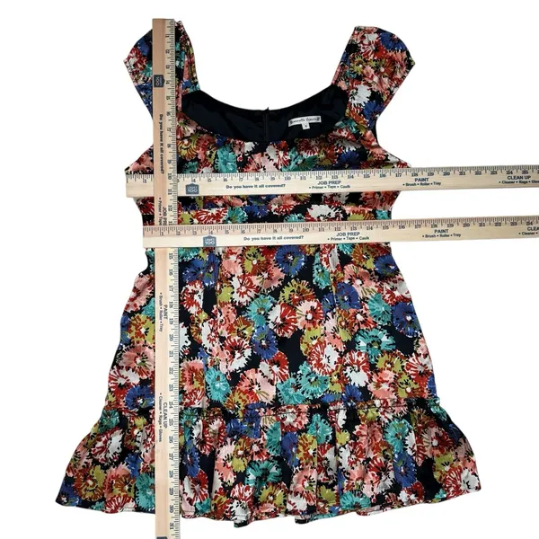 Nanette Lepore 100% Silk Mini Babydoll‎ Dress 10 Dark Floral Tiered Whimsy Fairy - Image 9