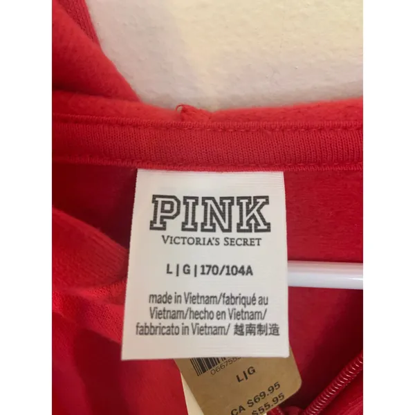 VS Y2K Cozy Aesthetic Pink Zip Up Hoodie Womens Large Red NWT Gold Logo Fleece - Image 4
