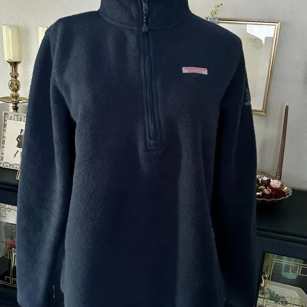 Vineyard Vines Women's Fleece 1/4 Zip Pullover Sweater Martha's Vineyard Blue M - Image 9