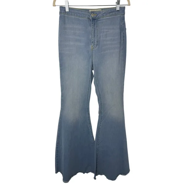 Free People Just Float On High Rise Flare Jeans W27 Light Wash Raw Hem Boho - Image 3