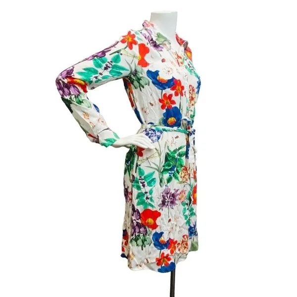 Zara White‎ Floral Women's Small Cottagecore Garden Dragonfly Print Shift Dress - Image 7
