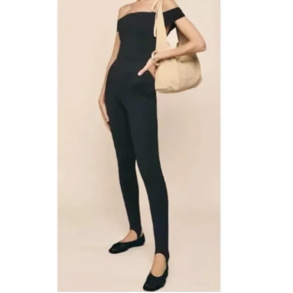Reformation Ryder Off Shoulder Fitted Stirrup Jumpsuit Black L - Image 3