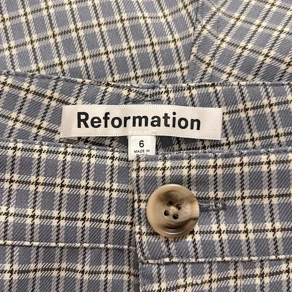 Reformation Franklin Pant Light Blue Check Plaid Print NWT Size 6 - Image 8
