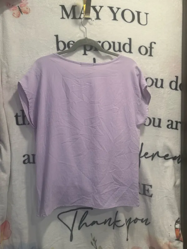 KLD Signature Top Women's Purple Ruffle Short-Sleeve Tunic Size Large - Image 2