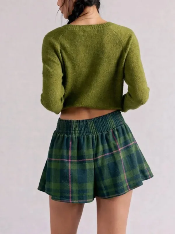 NEW Free People Paradise Found New Menswear Skort Green Dean Tartan Small - Image 5