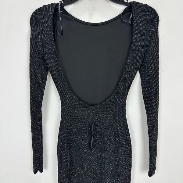Lulus Gift of Love Black and Silver Backless Long Sleeve Bodycon Dress XS NWT - Image 9