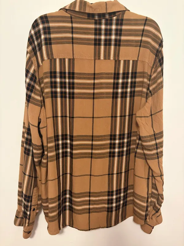 H&M Regular Fit Plaid Button-Up Shirt Brown/Black/White Cotton M - Image 3
