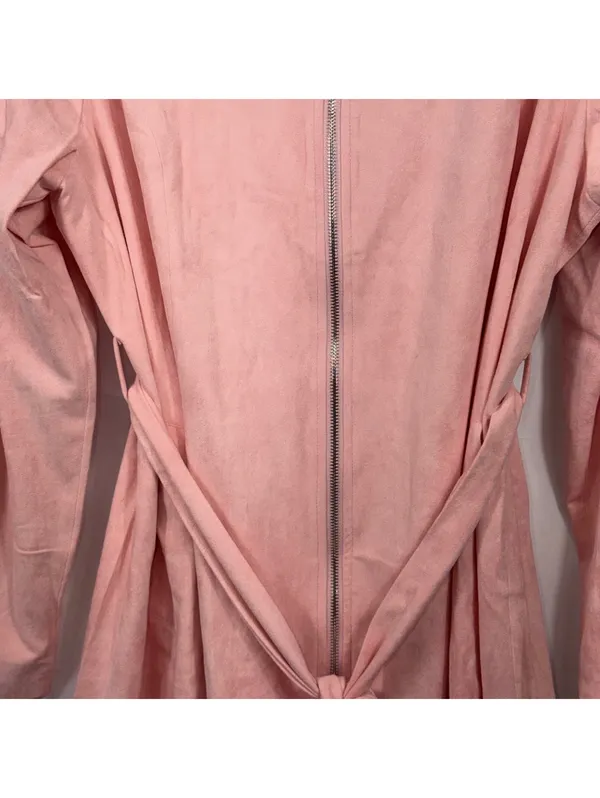 Boutique Pink Faux Suede Belted Jacket Large NWOT - Image 3