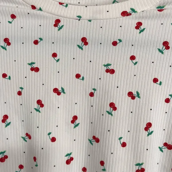 YUMMY SOFT Cherries Ribbed Short Sleeve Crewneck Crop Top Shirt Women’s M EUC - Image 3