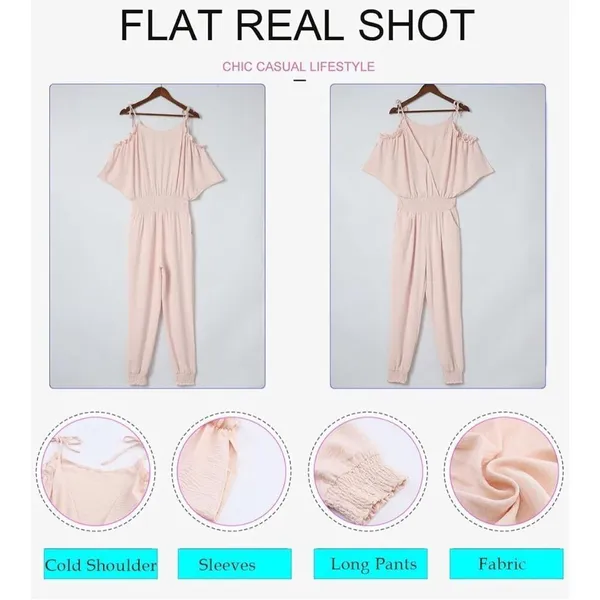 NEW Jumpsuit 1 Pc Cold Shoulder Pink XL - Image 4