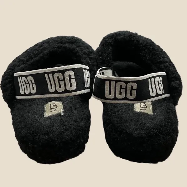 UGG Fluff Yeah Slide Black Sheepskin Platform Slingback Sandals Womens 8 1095119 - Image 4