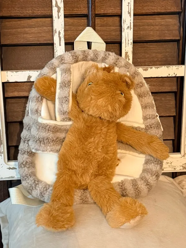 Myra Bag Plush Horse Backpack in Brown and Cream - Image 7