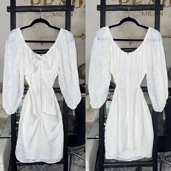 SABO Anita White Textured Long Sleeve Open Back Mini Dress Womens Large - Image 6
