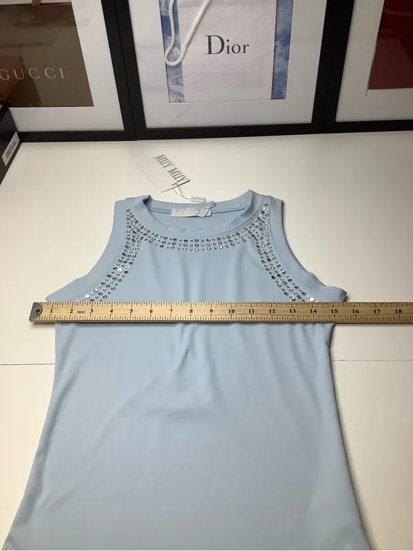 Muy Muy Fancy Light Ice Blue Embellished Sleeveless Tank Women’s Size M NWT - Image 4