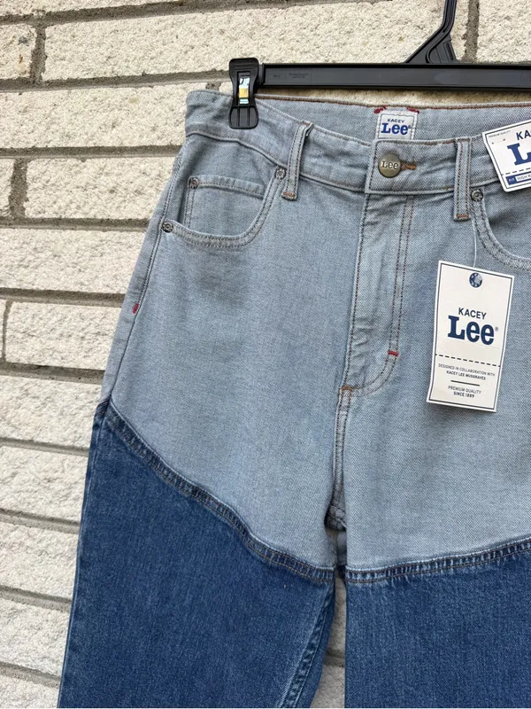 Lee Two-Tone High-Rise Flare Jeans — Light Blue & Dark Blue - Image 8