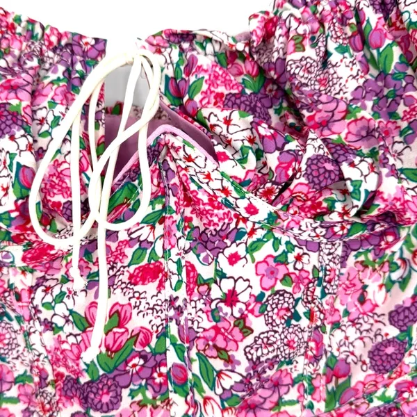 For Love & Lemons M Katarina top cropped blouse revolve pink floral puff sleeve - Image 3