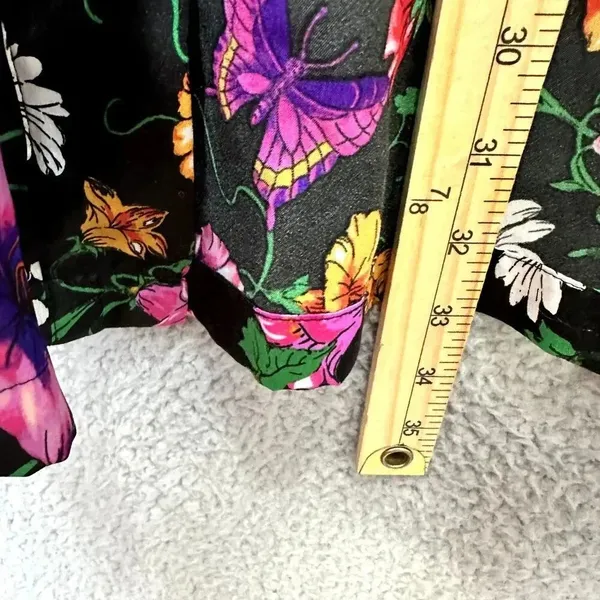 Victorias Secret kimono robe S/M satin black floral butterfly pockets boho fairy - Image 4