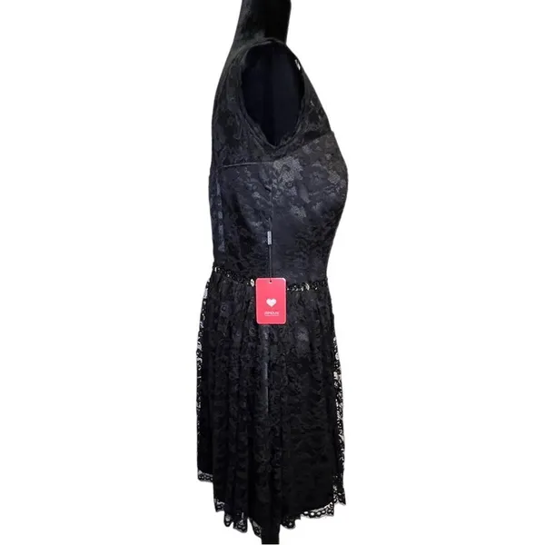 NWT JJs House Black Lace Floral Overlay V-Neck Sleeveless Beaded A-Line Dress 14 - Image 3